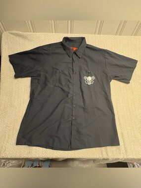 Red Kap Work Shirt 2XL Gray Hot Rod Skull Mechanic Button Up